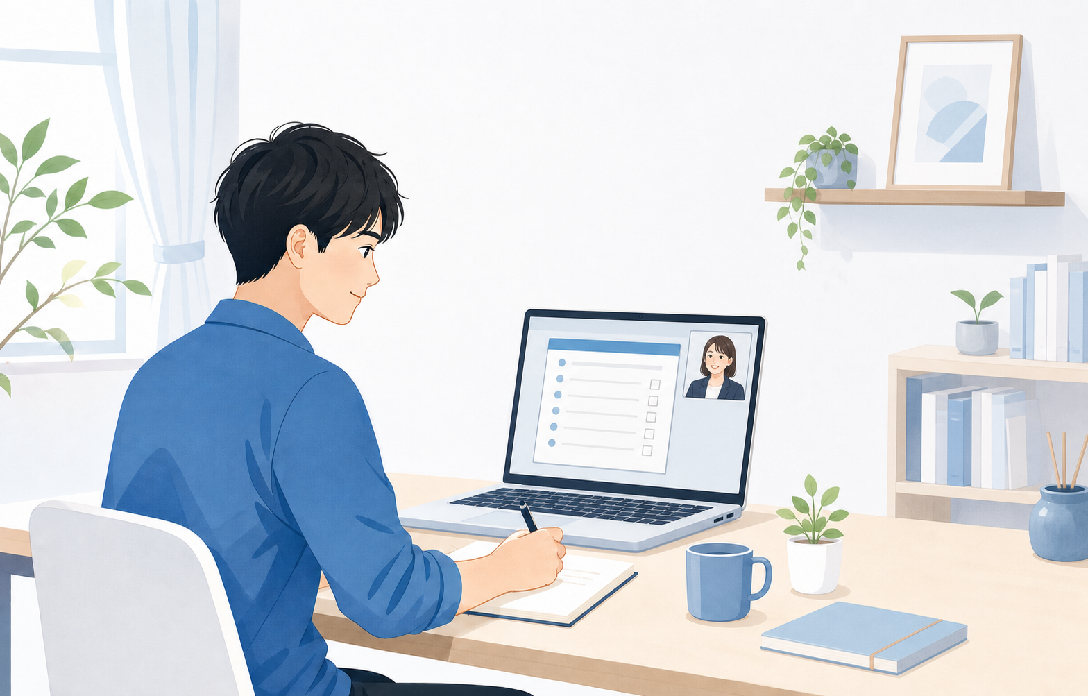 自宅でオンライン支援を受けながら訓練する利用者